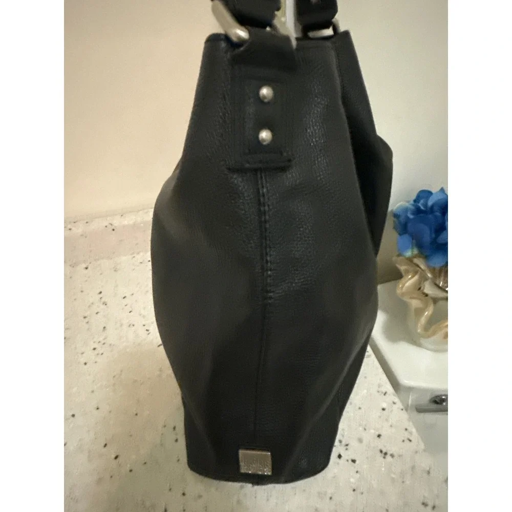 Kooba Black Pebbled Genuine Leather Hobo Shoulder Bag Slouchy Silver Hardware